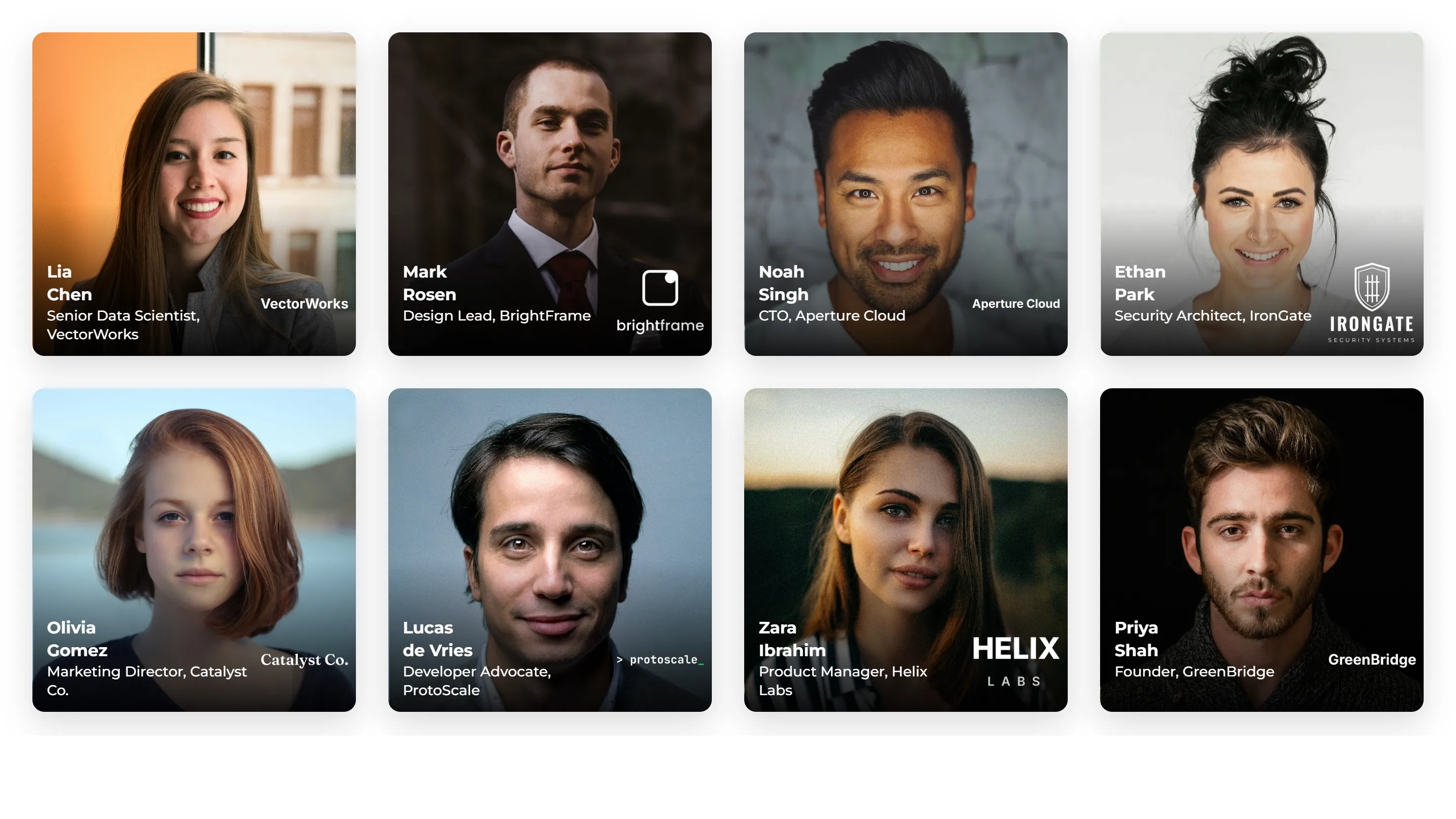 A published event website showing the speaker wall and sponsor wall side by side
